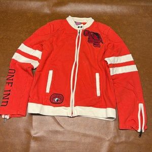 One Industries Retro Zip-Up Moto Racing Sweatshirt Fleece Jacket Red/Whit Size L
